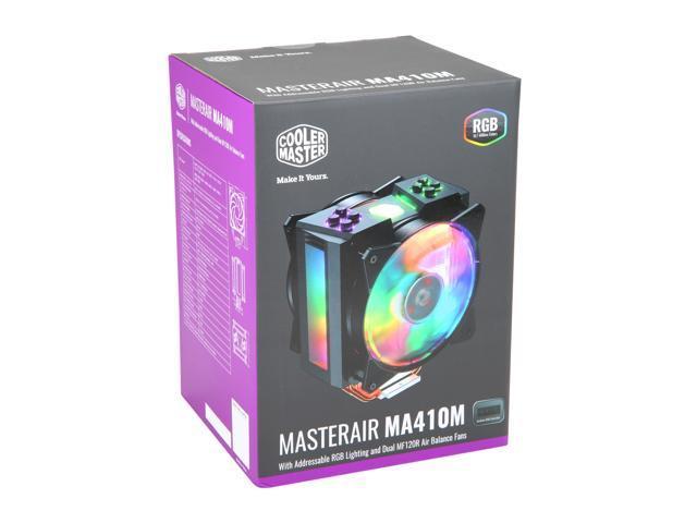 Cooler Master MasterAir MA410M Addressable RGB CPU Air Cooler w/ Independently LEDs, 4 Continuous Direct Contact 2.0 Heatpipes, Aluminum Fins, Push-Pull, Dual MF120R 120mm Fans, AMD Ryzen/Intel1151