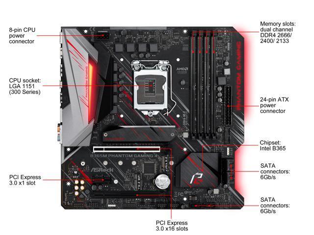 ASRock B365M Phantom Gaming 4 LGA 1151 (300 Series) Intel B365 SATA 6Gb/s Micro ATX Intel Motherboard