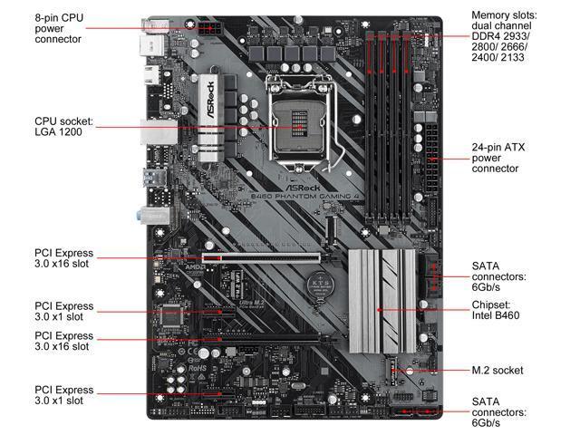 ASRock B460 Phantom Gaming 4 LGA 1200 Intel B460 SATA 6Gb/s ATX Intel Motherboard