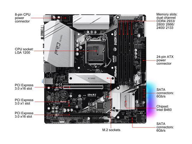 ASRock B460M PRO4 LGA 1200 Intel B460 SATA 6Gb/s Micro ATX Intel Motherboard