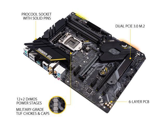 Asus TUF GAMING Z490-PLUS (WI-FI) LGA 1200 (Intel 10th Gen) Intel Z490 (WiFi 6) SATA 6Gb/s ATX Intel Motherboard (Dual M.2, 12+2 Power Stages, USB 3.2 Front Panel Type-C, Intel WiFi 6 & 1Gb LAN, Aura Sync)