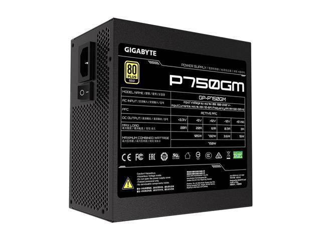 Gigabyte GP-P750GM 750W ATX 12V v2.31 80 PLUS GOLD Certified Full Modular Active PFC Power Supply