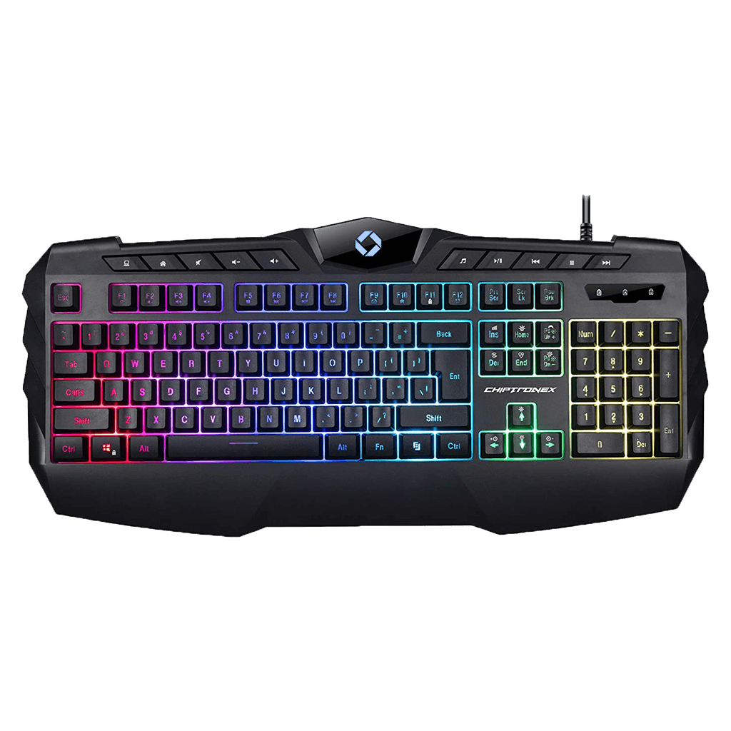Chiptronex Kranos RGB Backlit Gaming Keyboard LED 104 Keys USB Ergonomic Wrist Rest Keyboard 10 Multimedia Keys 7 RGB Color Modes