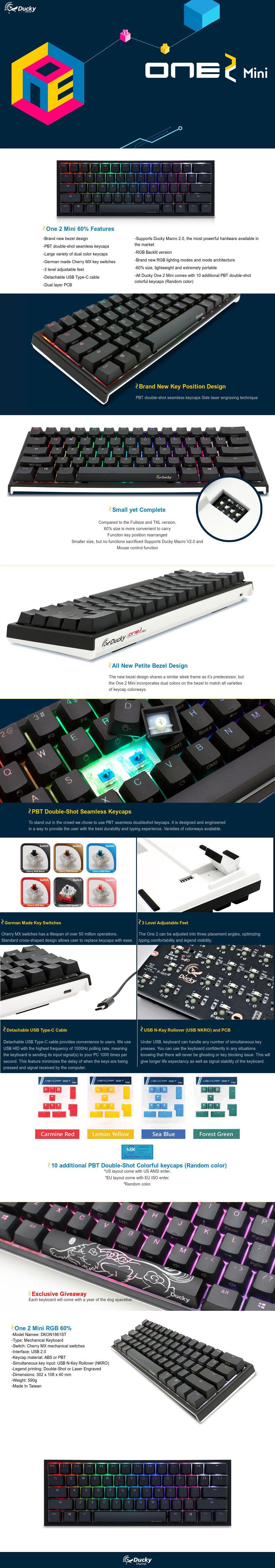 Ducky One 2 Mini RGB Mechanical Keyboard with Cherry MX Brown Key Switches