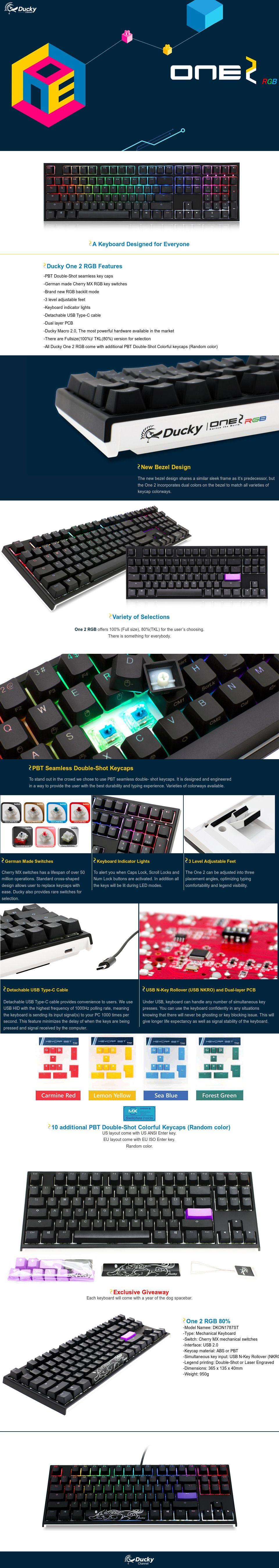 Ducky One 2 RGB TKL Mechanical Keyboard with Cherry MX Blue Key Switches
