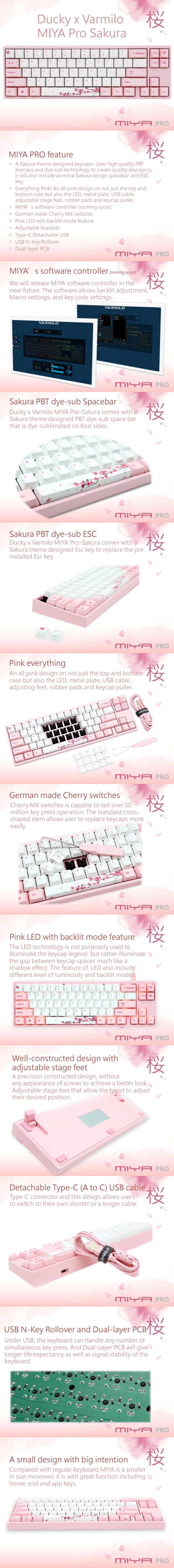 Ducky Miya Pro Sakura Mechanical Keyboard with Cherry MX Blue Key Switches