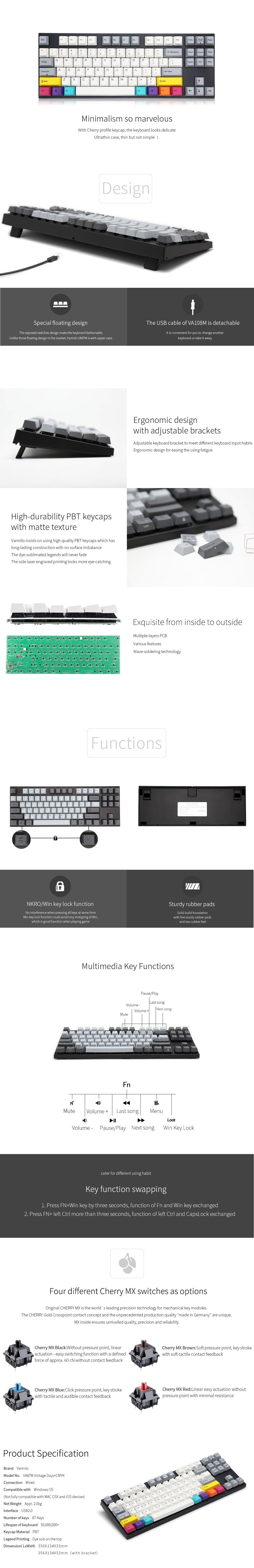 Varmilo VA87M CMYK Mechanical Keyboard with Cherry MX Blue Key Switches