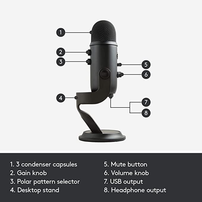Blue Yeti USB Mic for Recording and Streaming on PC and Mac Blackout