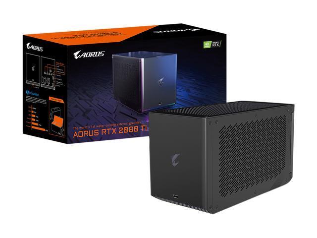 Gigabyte AORUS RTX 2080 Ti Gaming Box (eGPU), Embedded Geforce RTX 2080 Ti, Thunderbolt 3 Plug and Play, Custom Quiet and Silent Waterforce AIO Cooling System, Dual Thunderbolt 3 Controller, Support for PD (up to 100W), 3 x USB 3.0 GV-N208TIXEB-11GC