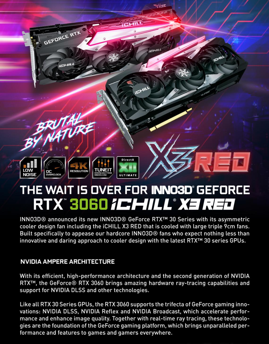 Inno3d GeForce RTX 3060 ICHILL X3 RED 12GB GDDR6 PCI Express 4.0 Graphics Card