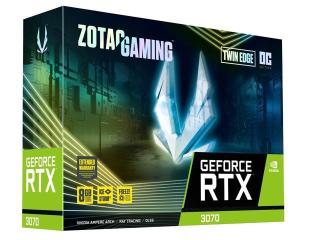Zotac GAMING GeForce RTX 3070 Twin Edge OC 8GB GDDR6 256-bit 14 Gbps PCIE 4.0 Gaming Graphics Card, IceStorm 2.0 Advanced Cooling, White LED Logo Lighting, ZT-A30700H-10P