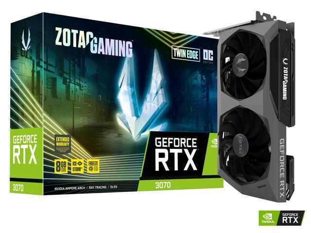 Zotac GAMING GeForce RTX 3070 Twin Edge OC 8GB GDDR6 256-bit 14 Gbps PCIE 4.0 Gaming Graphics Card, IceStorm 2.0 Advanced Cooling, White LED Logo Lighting, ZT-A30700H-10P