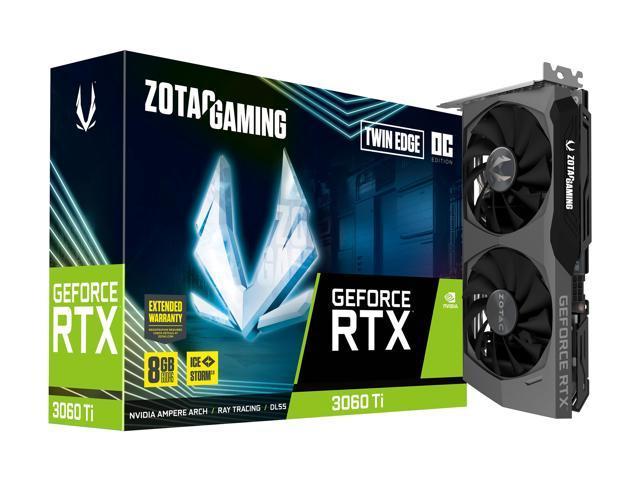 Zotac GAMING GeForce RTX 3060 Ti Twin Edge OC 8GB GDDR6 256-bit 14 Gbps PCIE 4.0 Gaming Graphics Card, IceStorm 2.0 Advanced Cooling, Active Fan Control, FREEZE Fan Stop ZT-A30610H-10M