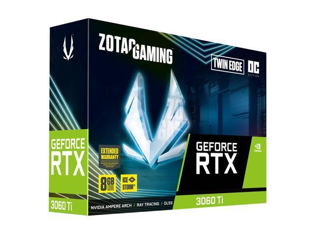 Zotac GAMING GeForce RTX 3060 Ti Twin Edge OC 8GB GDDR6 256-bit 14 Gbps PCIE 4.0 Gaming Graphics Card, IceStorm 2.0 Advanced Cooling, Active Fan Control, FREEZE Fan Stop ZT-A30610H-10M