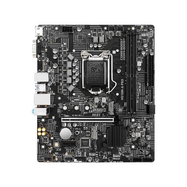 MSI H510M-A PRO Motherboard, Micro-ATX - Supports Intel Core 11th Gen Processors, LGA 1200-2 x DIMMs (3200MHz), 1 x PCIe 4.0 x16, 1 x M.2 Gen3, USB 3.2 Gen1, 1G LAN, HDMI