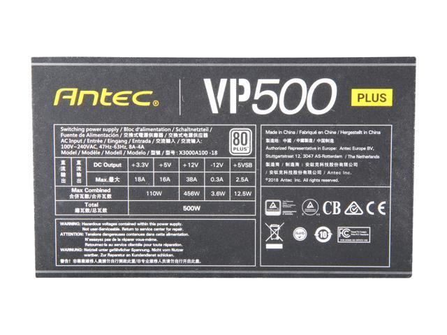 Antec Value Power Series VP500 Plus, 500W Non-Modular, 80 PLUS Certified, Thermal Manager, CircuitShield Protection, 120 mm Silent Fan with 3-Year Warranty