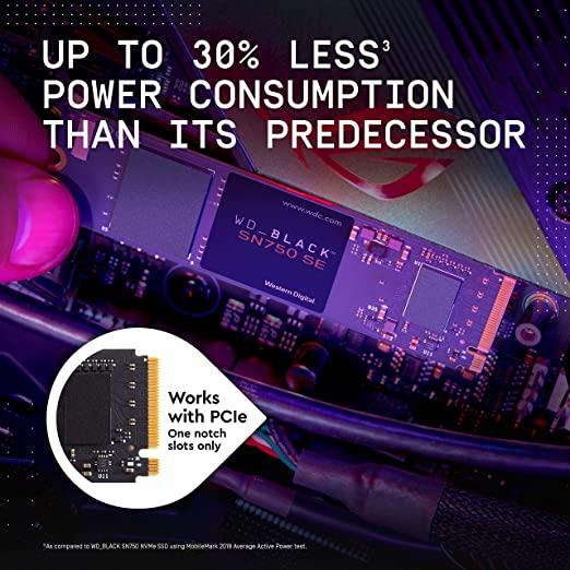 Western Digital Black SN750SE NVMe 1TB PCIe Gen 4 SSD, Upto 3600 MB/s R, 2830MB/s W (WDS100T1B0E)
